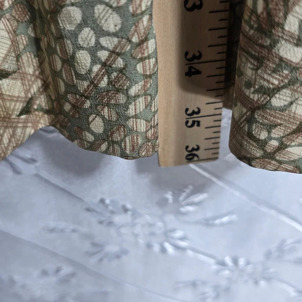 VTG Austin Reed 100% Silk Midi Skirt Green Tan Abstract Pleated Pockets Size 12 - Picture 5 of 7